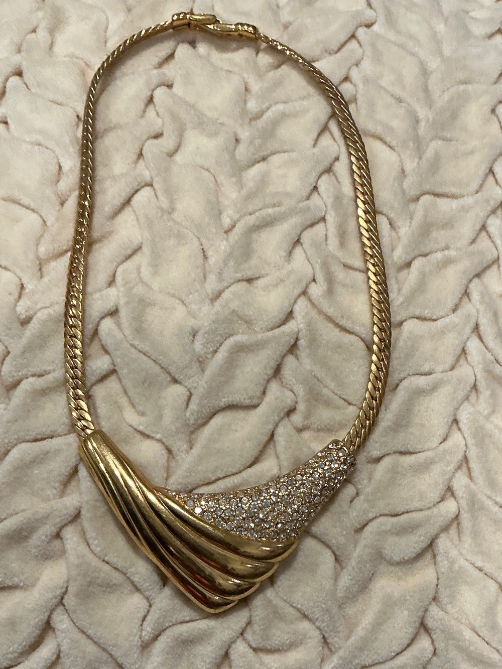 Elegant Statement Monet Gold and Clear Crystal Draped Collar Necklace